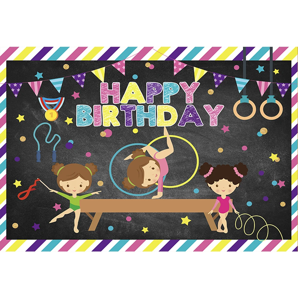Sensfun preto ginástica tema pano de fundo bunting meninas 1st festa de aniversário fotografia fundo personalizado photo studio