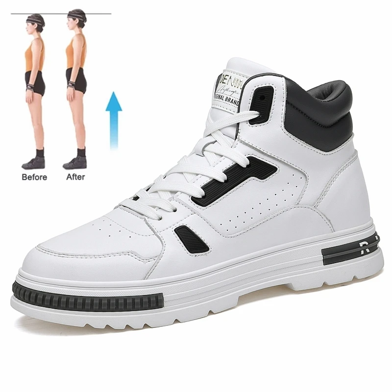 Fuqiao Nieuwe Hoge Liftschoenen Casual Heren Sneakers Verhogen De Hoogte Met 8Cm Koe Split Lederen Vrijetijdsdesignerschoenen