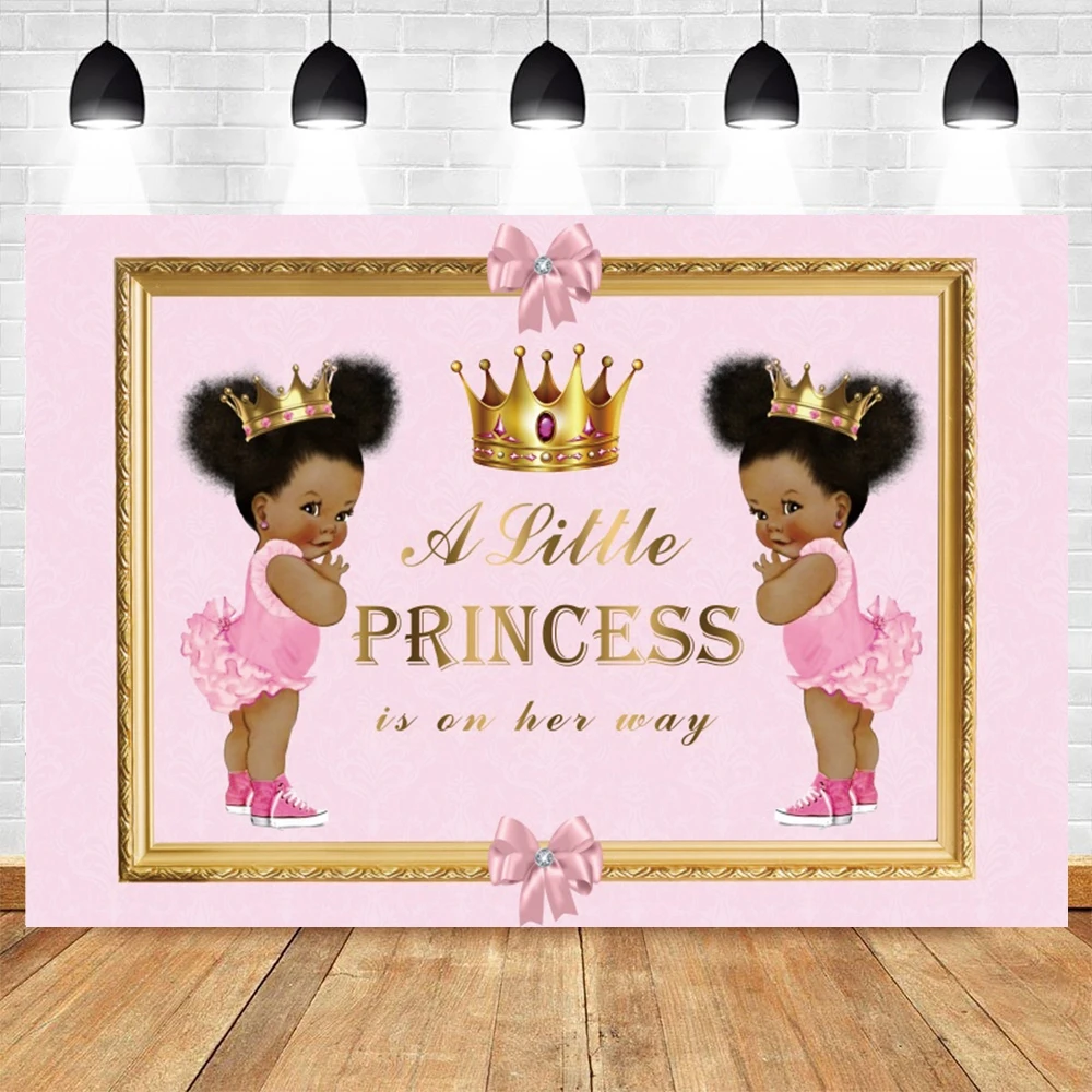 Pink Crown Newborn Baby Shower Princess Birthday Party Backdrop Gender Reveal Photography Background  Photocall Banner Decor