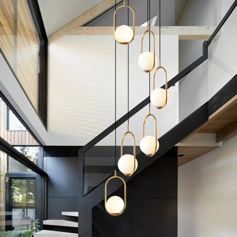 

Stair Long Pendant Light Simple Modern Villa Nordic Living Room Creative Personality Restaurant Glass Ball Pendants Lights E27