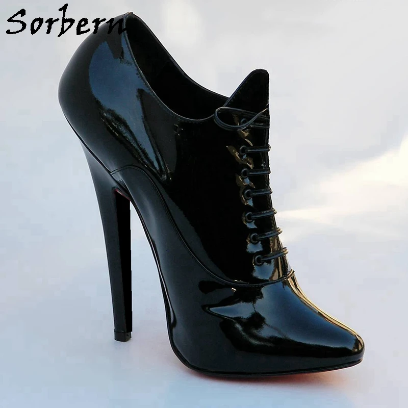 Sorbern Sexy Women Pump Lace-Up Pointed Toe 16Cm High Heel Stilettos Crossdresser Shoes Genuine Leather Suede Custom Colors