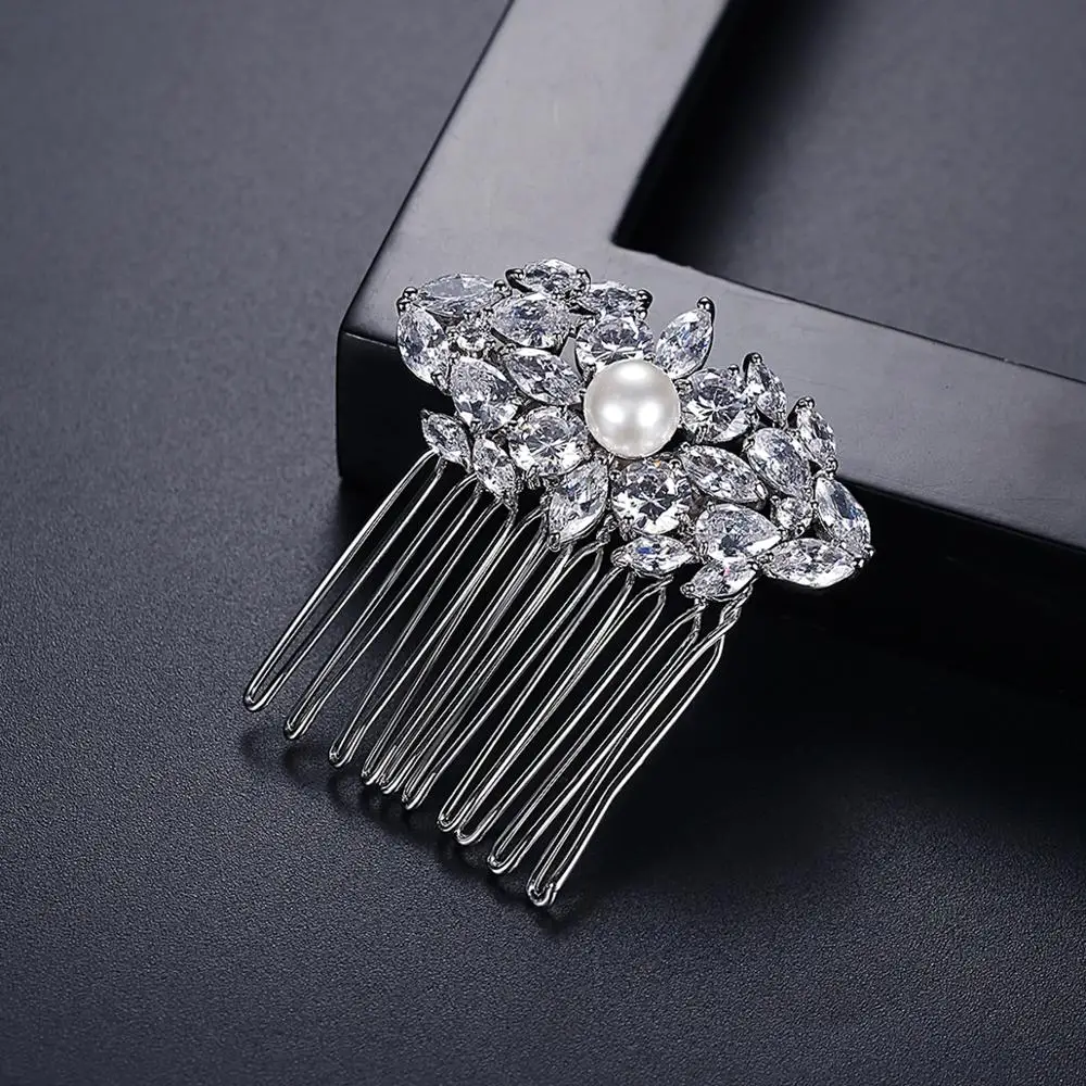 LUOTEEMI New Design Flower Hair Comb for Women Wedding Trendy Fashion Cubic Zircon Rhinestone Bride Engagement Jewelry Christmas