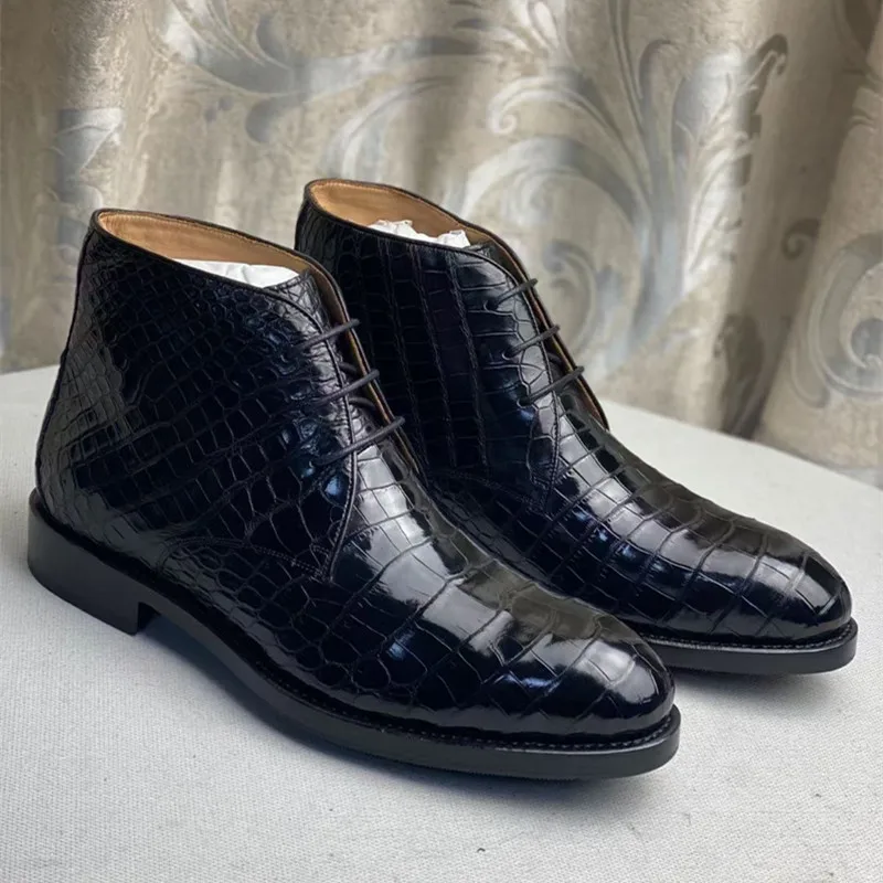 Authentic Crocodile Belly Skin Men's Business Formal Dress Shoes Genuine Alligator Leather Male High-lift Black Dress Oxfords