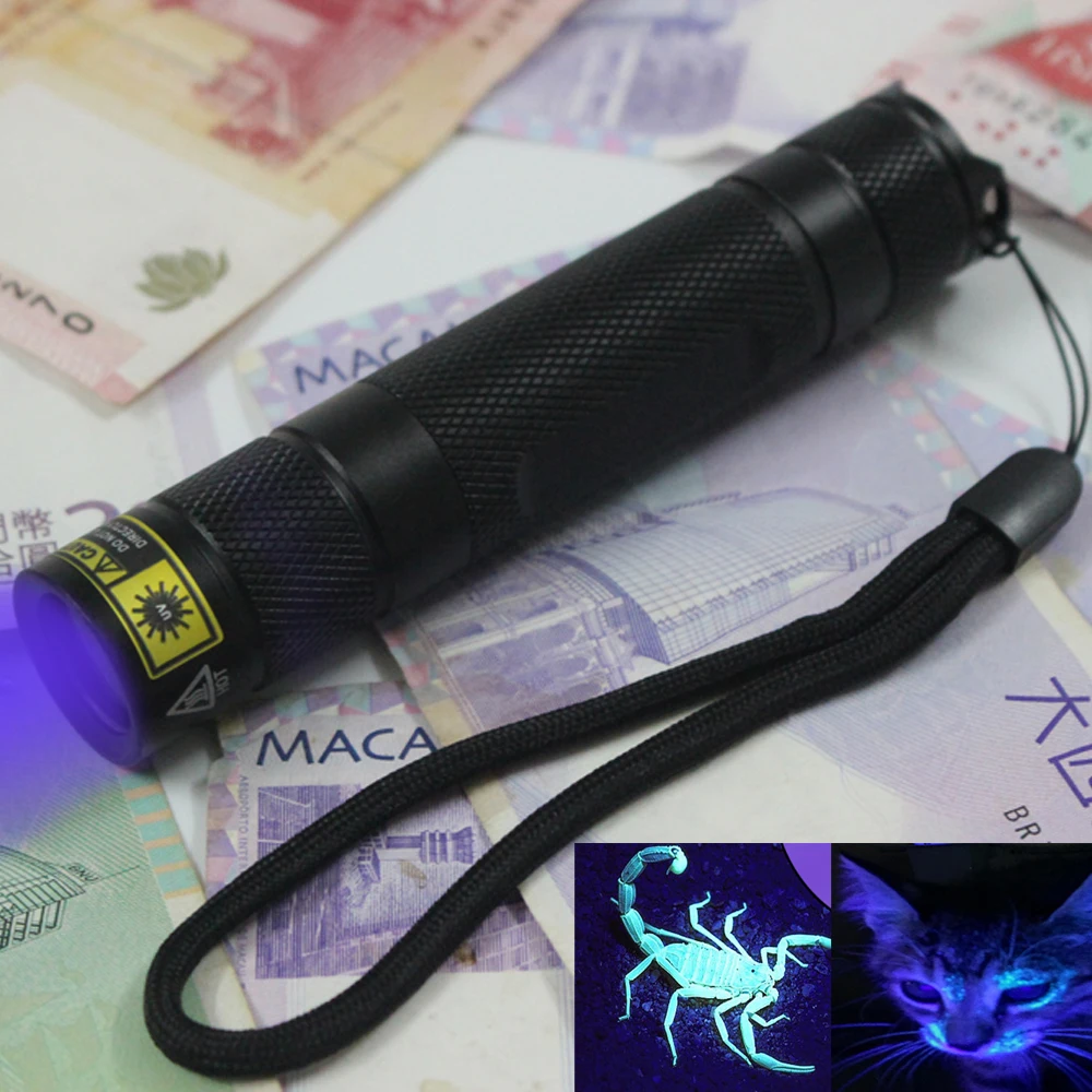 UV LED懐中電灯,365nm,ポータブルトーチ,汚れ検出器,パスポート通貨,ラップトップ,18650バイク使用