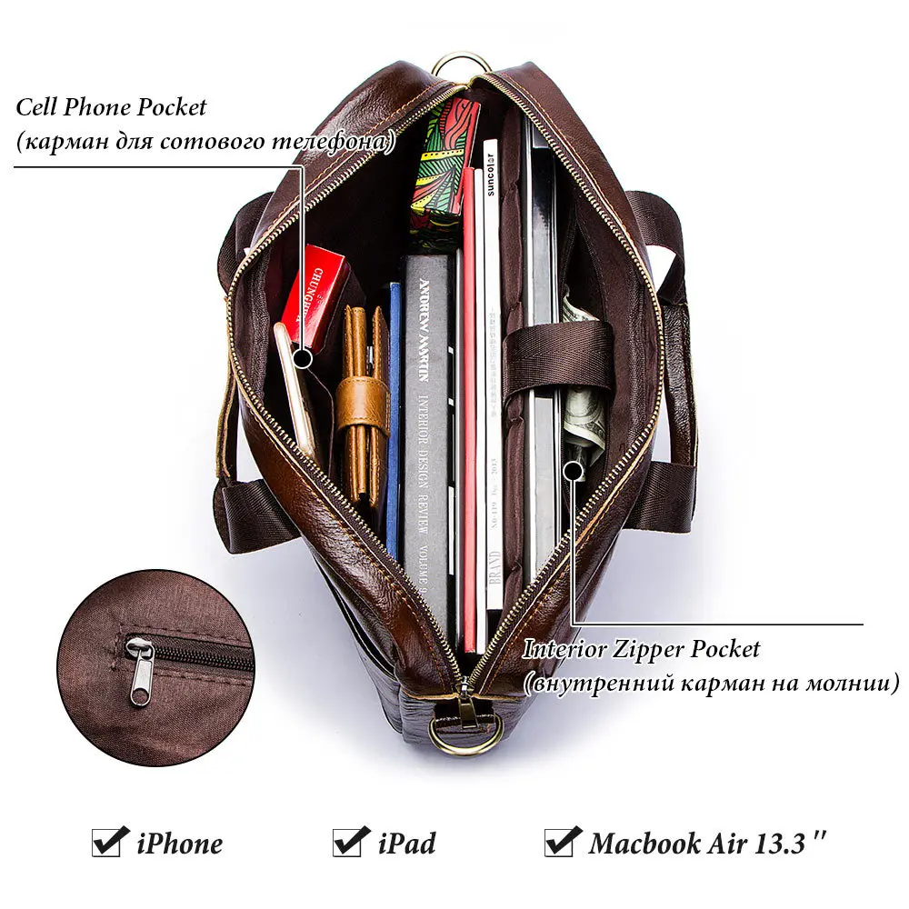 KUBUG-maletín de negocios de cuero genuino para hombre, bolso de mano informal para ordenador portátil, bolso de hombro de viaje