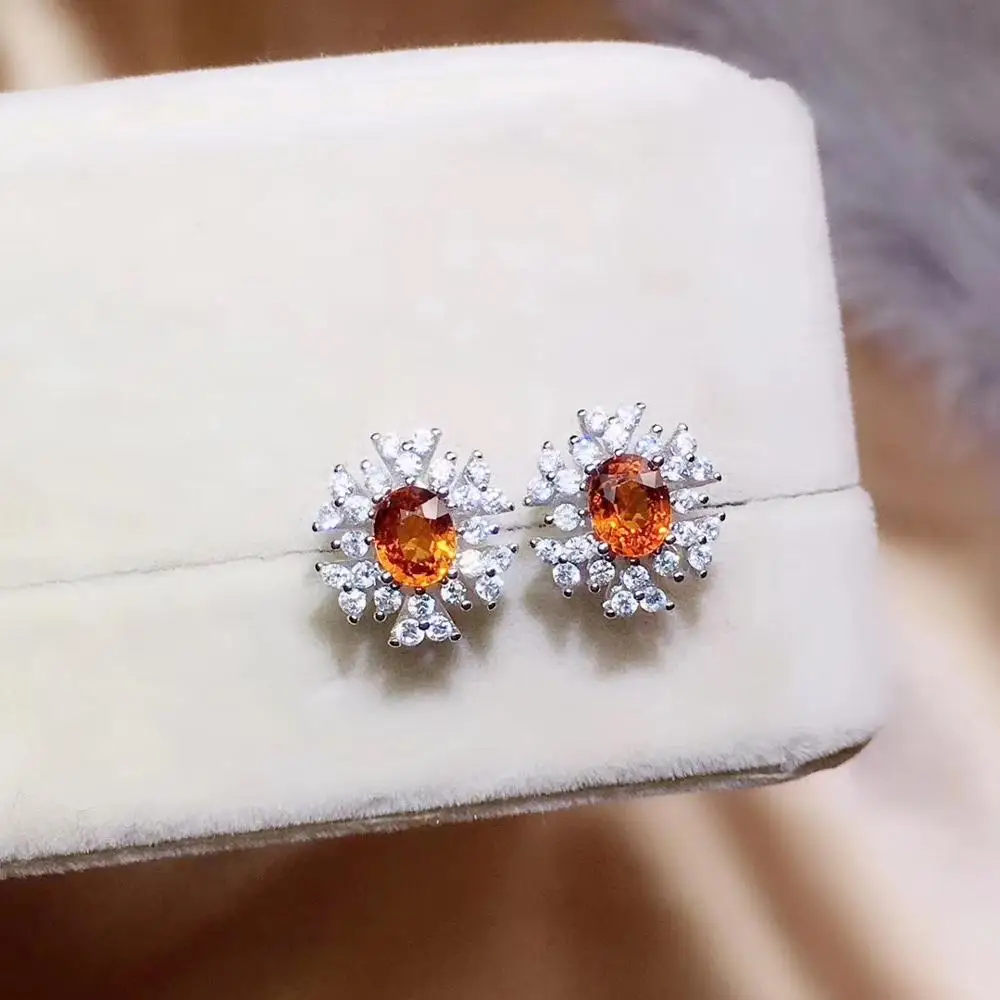 Best Wedding Earring Natural and Real vivid orange Garnet earring  925 sterling silver earrings