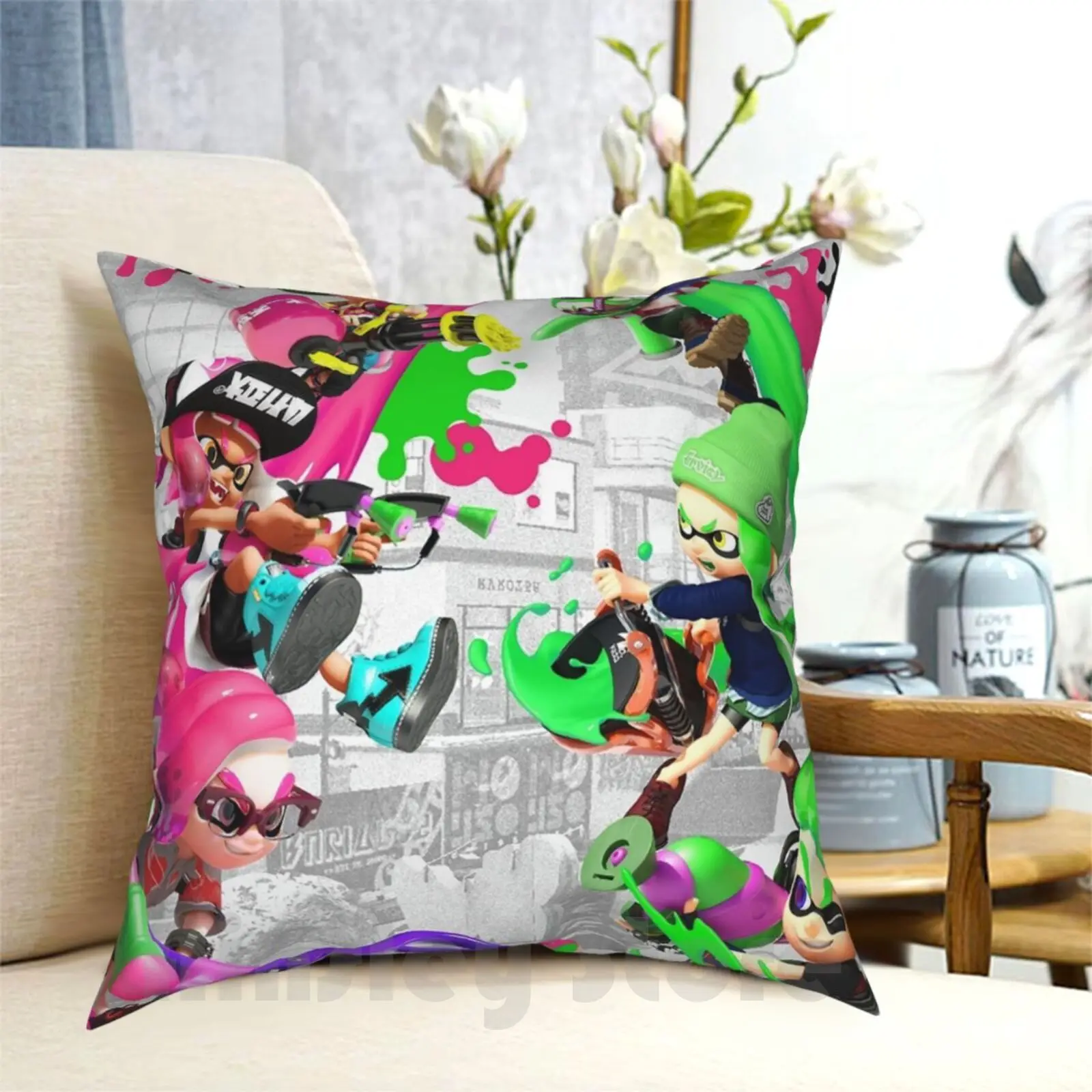Funda de almohada con póster de Splatoon 2, funda de almohada suave DIY impresa para el hogar, Splatoon 2 Splatoon Wii U