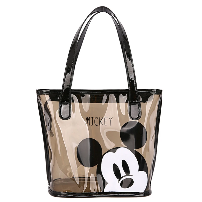 Disney women bag Mickey Mouse transparent jelly bag cartoon printed handbag Korean cute one shoulder bag slant cross bag