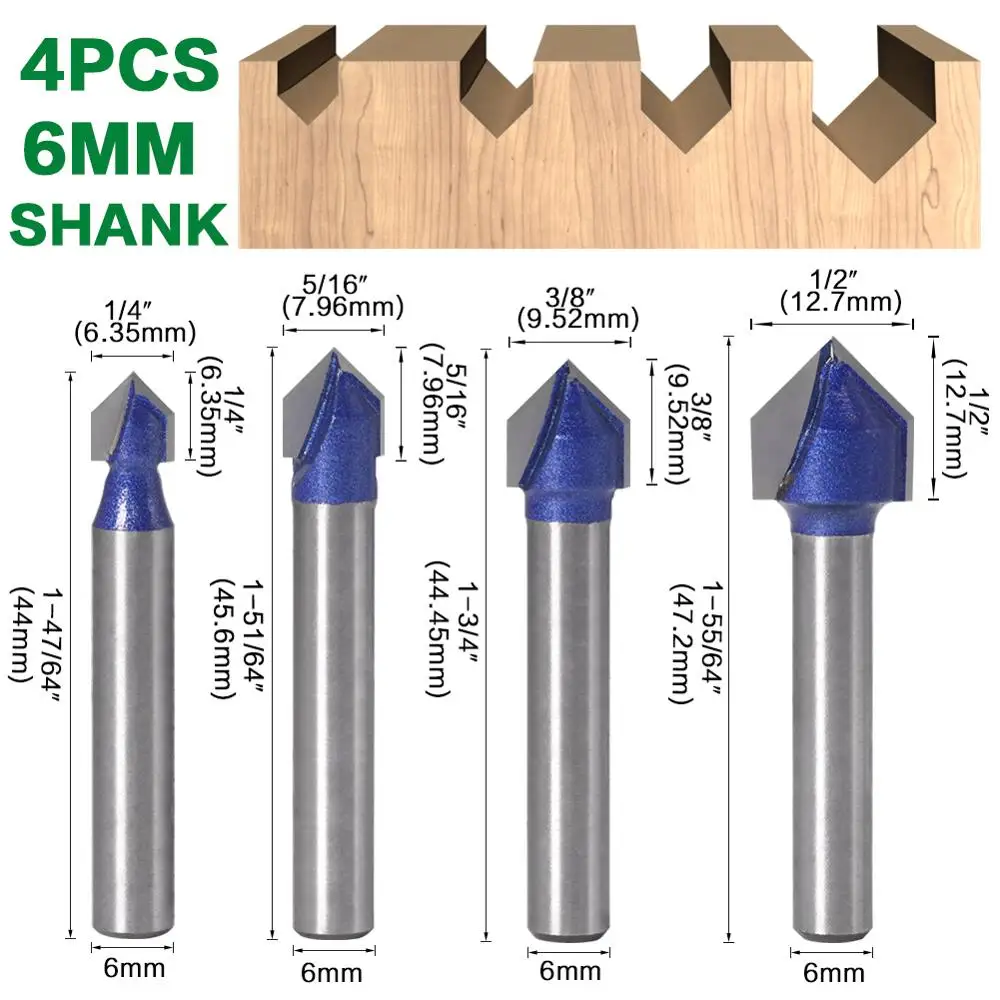 1/4ชิ้น1/4 ″ ก้าน6มม. ก้าน90องศา V ร่องแม่แบบ V-grooving Router เราเตอร์กัดคาร์ไบด์ bitit เจาะไม้