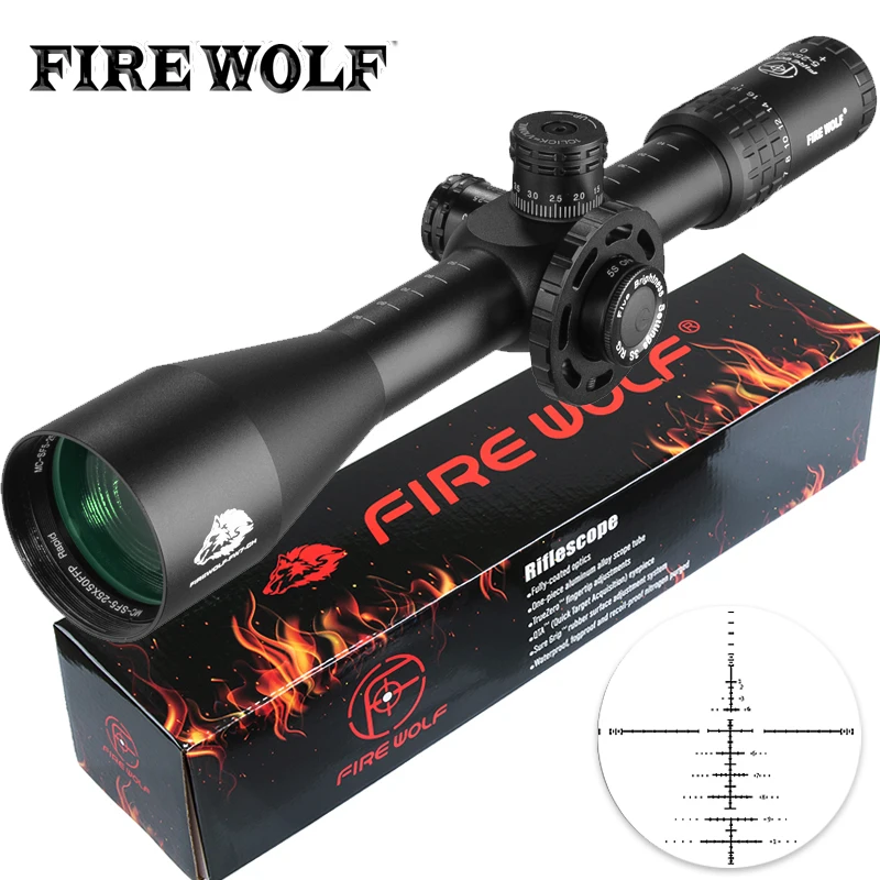 

FIRE WOLF 5-25X50 FFP Tactical Big Handwheel Turrets Optical Rifle Scope Red Green Hunting Riflescope Glass Reticle Sniper Sight