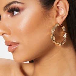 KDLUN Punk Alloy 50mm Hoop Earrings For Women Twist Thick Metal Boho Statement Earrings Big Fashion Jewelry Wholesale Gift