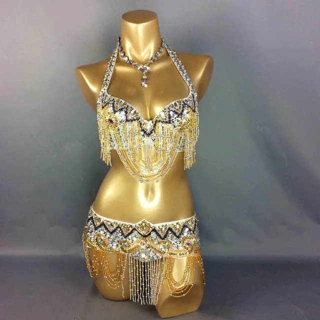 

Sexy belly dance costume set BRA+belt 2 piece/ set belly dancing costumes Women stage show dance wears