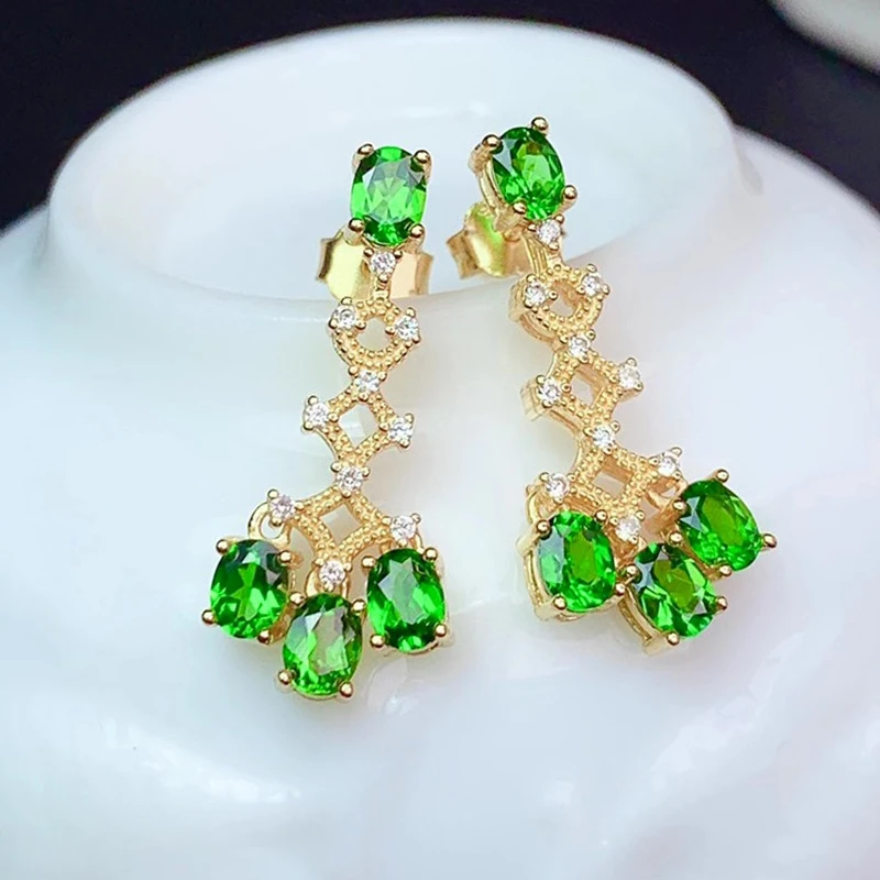 

CoLife Jewelry Natural Diopside Drop Earrings for Party 3*4mm Chrome Diopside Eardrop 925 Silver Diopside Jewelry Gift for Woman