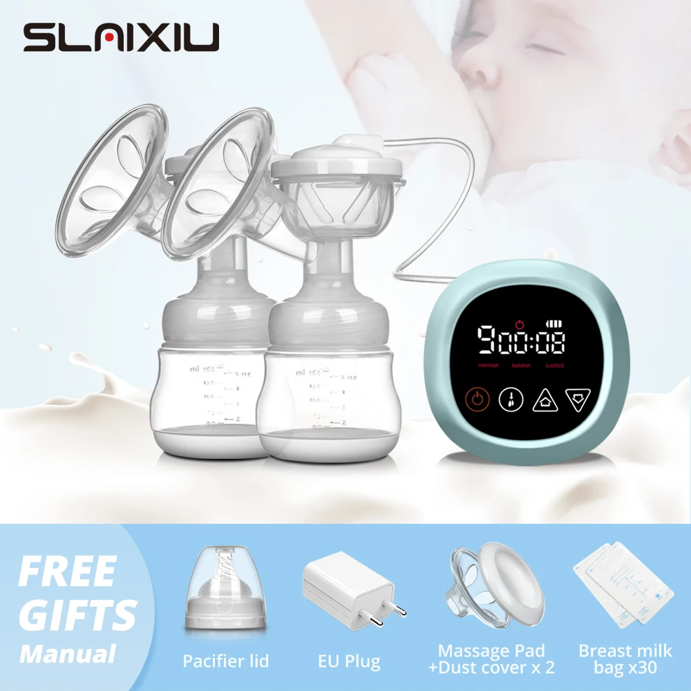 2021 NEW Bilateral Electric Breast Pump Suction Large Automatic Massage Postpartum Milk Maker LCD Touch Screen Control BPA Free