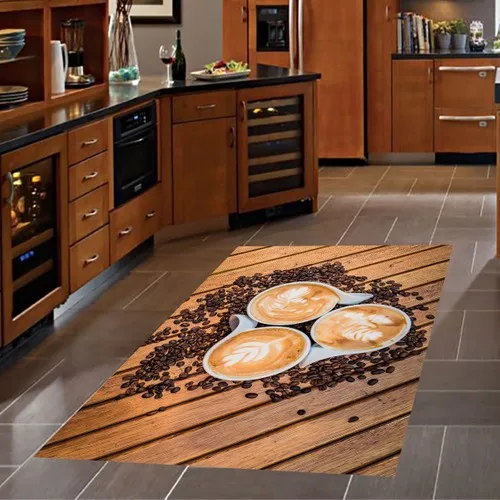 Cup Coffe Digital Print Washable Non-Slip Outsole Stain-resistant Kitchen Rug