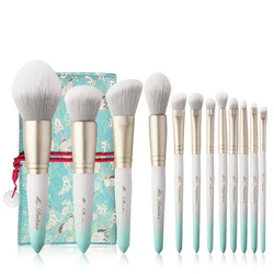 MyDestiny Ice White 12pcs Synthetic Hair Makeup Brush Set Super Soft Fiber Gradual Color Handle Include Face and Eye Brush