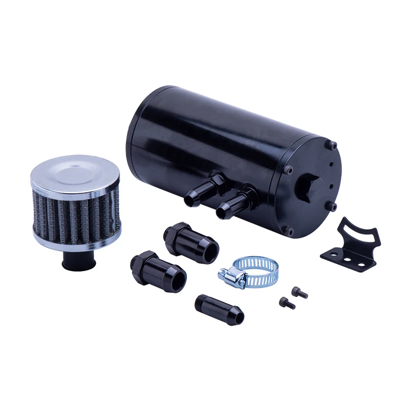 

Auto Motorcycle Fuel Pump Surge Tank Reservoir, Oil Tank with 15mm & 12.7mm Outlet, Black Mini OCT1117 for Performance Vehicles