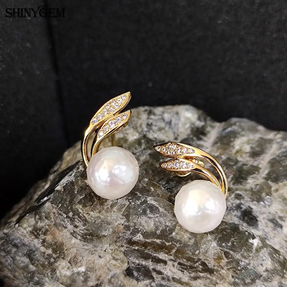 ShinyGem Natural Baroque Pearl Earrings For Womens  Hand Cut Craft RoundBeads  Fashion Jewelry Party Luxury Accessories Earrings