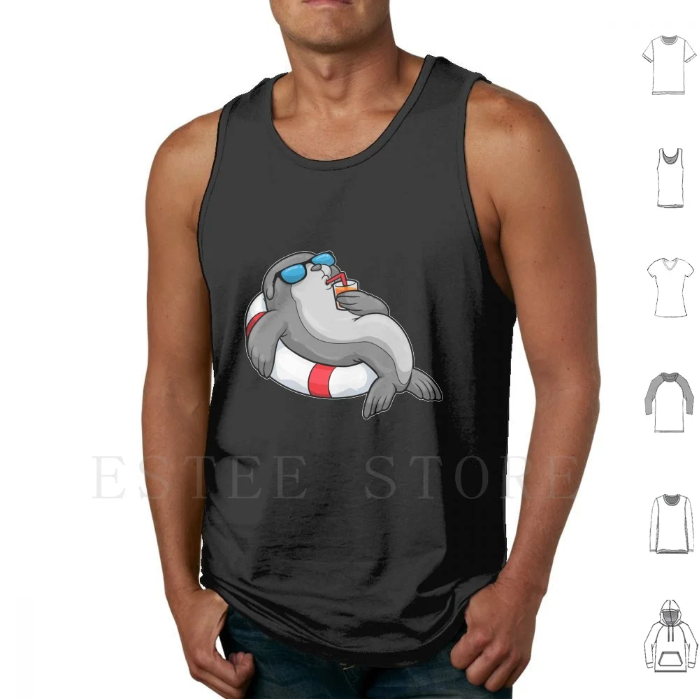 Seal With Swim Ring And Drink Tank Tops Vest Cotton Seals Fins Seals Types Walruses Ringed Seal Harp Seal Weddel Seal Leopard