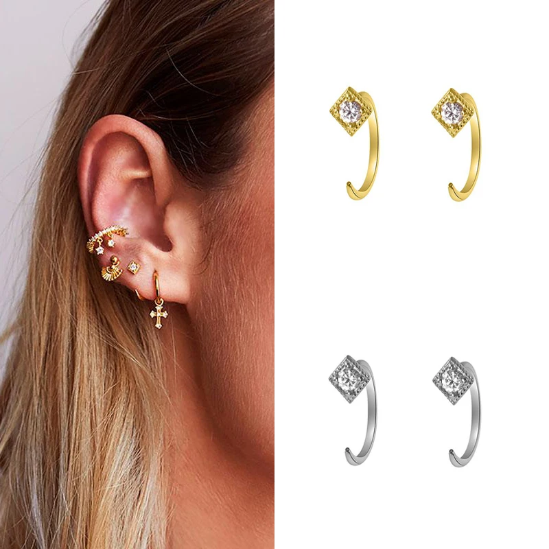 

CREAMY Silver Gold Filled Stud Earrings For Women Small Square Ear Rings CZ Zircon Earings Jewelry Pendientes Wholesale