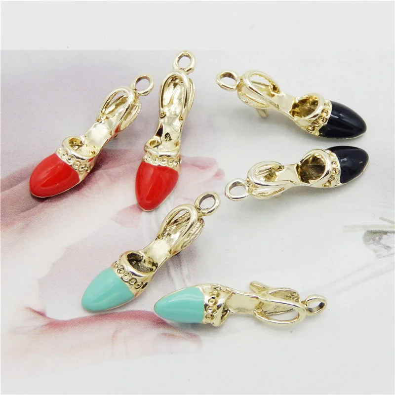 Julie Wang 6PCS Enamel High Heel Charms Mixed Colors Alloy Women Shoes High Heels Pendant Earrings Jewelry Making Accessory