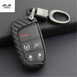 1Set Carbon Fiber Silicon Material Car Key Case Bag Cover For Jeep Renegade Grand Cherokee Dodge Journey Charger Chrysler