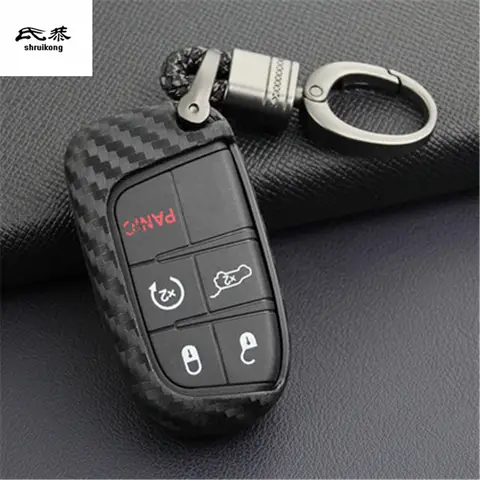1 세트 탄소 섬유 실리콘 소재 자동차 키 케이스 가방 커버 Jeep Renegade Grand Cherokee Dodge Journey Charger Chrysler