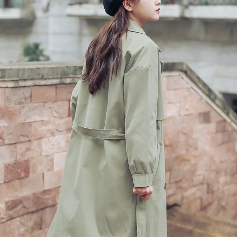 

Women Fashion Autumn Long Trench Coat Double Breasted Belted Slim Fit Military Style Windbreaker Coat Elegant Ladies Sobretudo