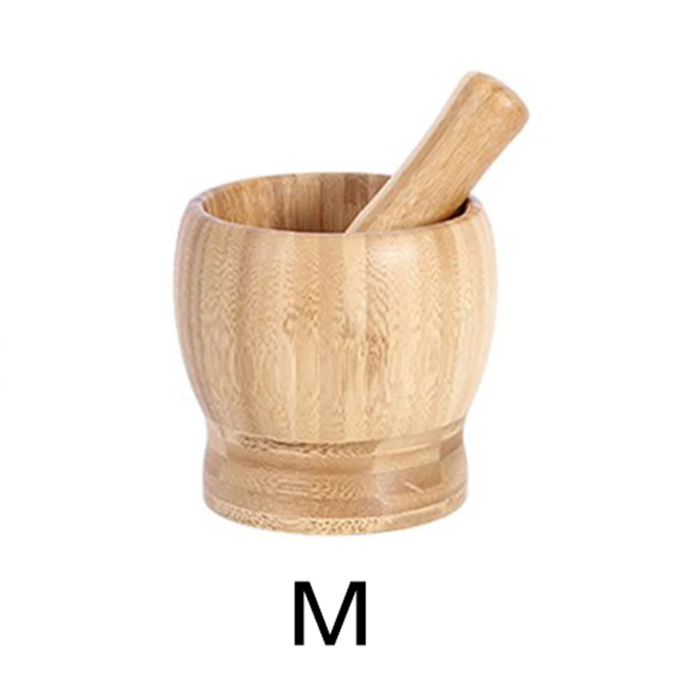 Manual Garlic Grinder Bamboo Mortar Pestle Set Herb Crush Pedestal Garlic