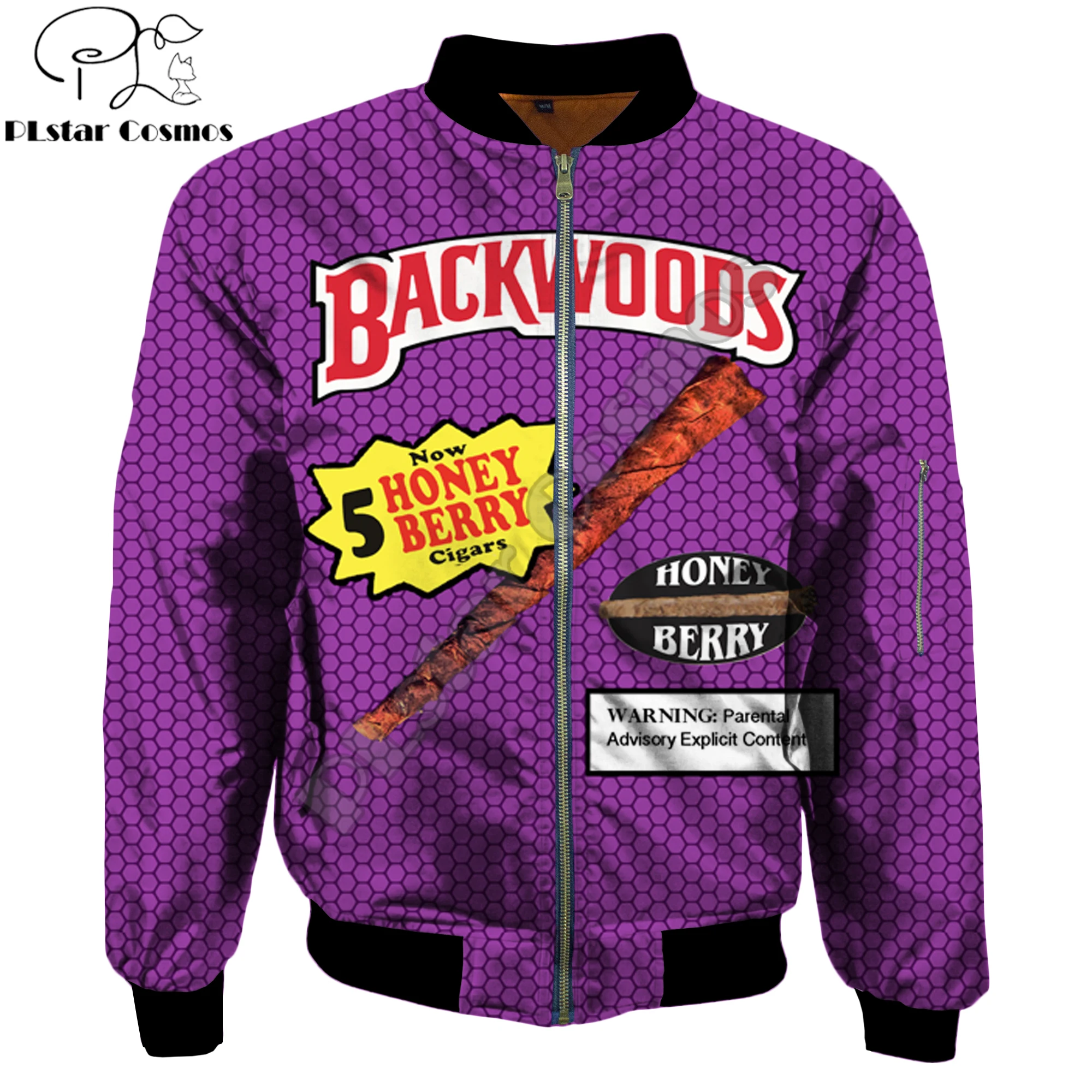 2024 Fashion Men's bomber jackets Foods Backwoods Honey Berry Printed 3d Zipper Hooded Long Sleeve Pullover Unisex Streetwear