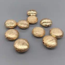 Wholesale 10 PCS 15mm Copper Coin Shape Brushed Bead Gold Plated DIY Findings