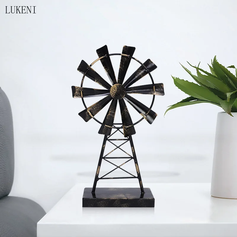 Retro Decorations Home TV Cabinet Study Window Decoration Porch Creative Crafts Metal Windmill Decorations