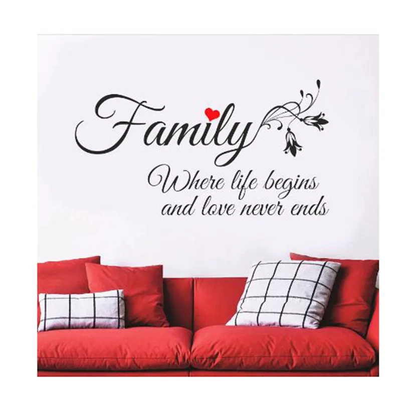 Украшение дома Гостиная Бумажное искусство Домашние цитаты Жизнь начинается и любовь никогда не заканчивается Наклейки на стены Цитата Виниловые наклейки