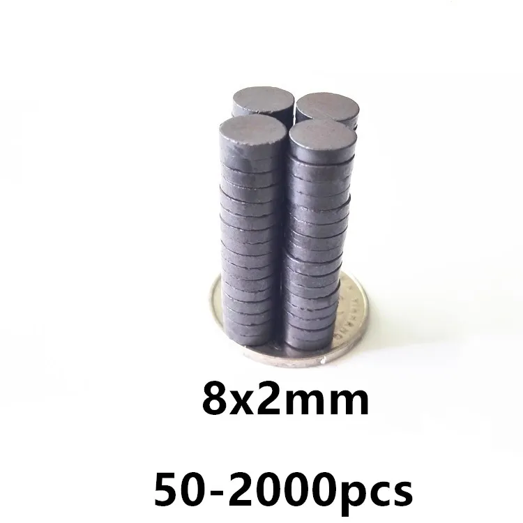 50-2000pcs/lot Y30 Disc Ferrite Magnet 8*2  Permanent magnet 8x2 Black Round Speaker magnet 8x2 ceramic magnet 8mm x 2mm