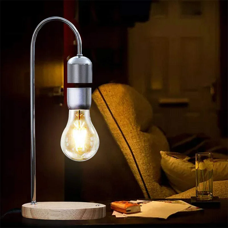 Magnetic Levitating Light Bulb Black Tech Table Lamp Floating Wireless Charging Night Light Unique Gift Book Lights Home Decor