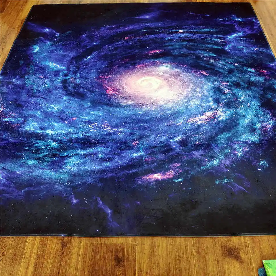 3D Blue Star Sky Carpet For Kids Room Soft Flannel Bedside Mat Space Carpet Rug Bedroom Non-slip Hallway Rugs Mat Washable