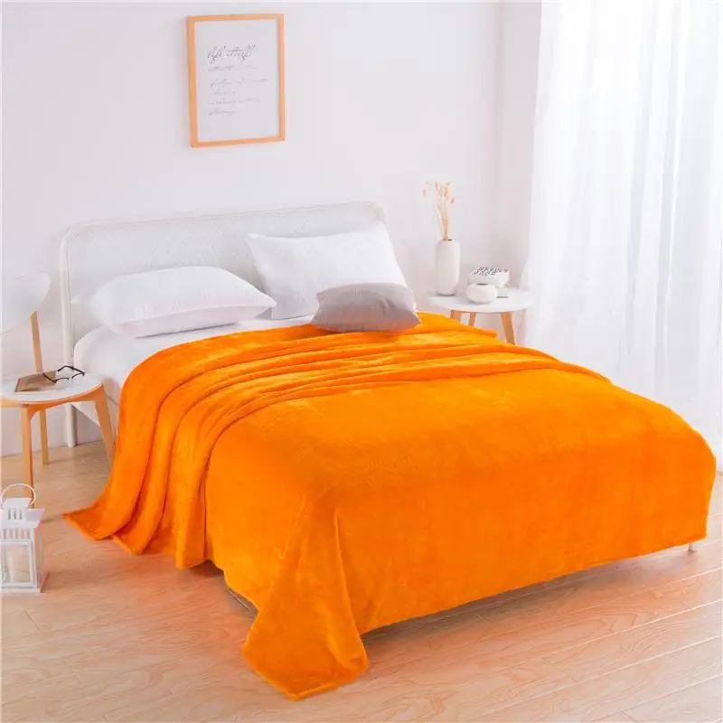 

Orange Solid Color Home queen king full beding all-season Travel Soft Flannel Blanket Super Warm Soft Blankets Sofa Bed