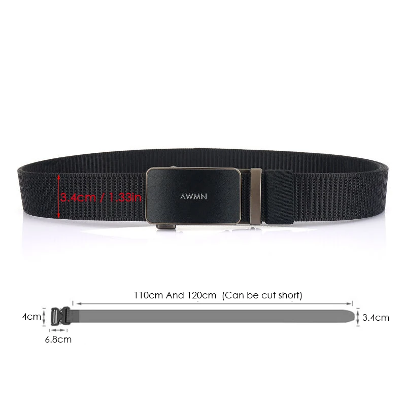 VATLTY 3.4cm Ceinture décontractée pour hommes, Boucle automatique en alliage dur Ceinture tactique extérieure 3mm 1200D Épaisseur Nylon ceinture de travail Ceinture