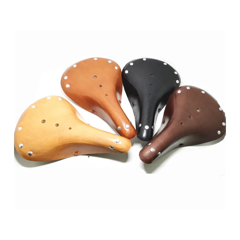 Classic Bicycle Seat Pure Cowhide Bicycle Saddle for Outdoor Riding Comfortable Vintage Saddle Bike Spring Seat Cushion