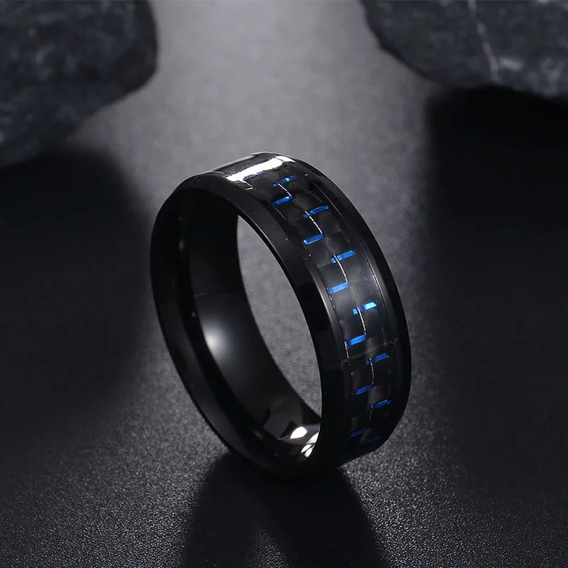 Punk Titanium Staal Black Carbon Fiber Mens Rings Fashion Rood Blauw Groen Ring Anel Masculino Sieraden Groothandel