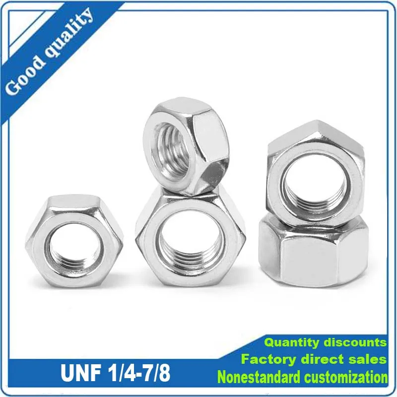 1/10pcs UNF 1/4 5/16 3/8 7/16 1/2 5/8 3/4 7/8 304 A2-70 Stainless Steel UK US Standard Fine Thread Hex Nut Hexagon Nut