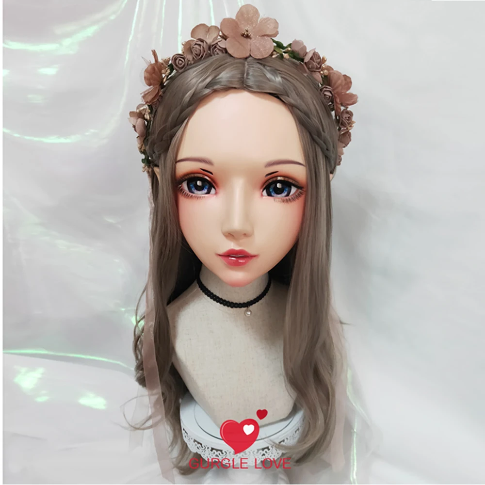 

(Er-10)Female Sweet Girl Resin Half Head Kigurumi BJD Eyes Crossdress Cosplay Japanese Anime Role Lolita Mask With Fairy Ear