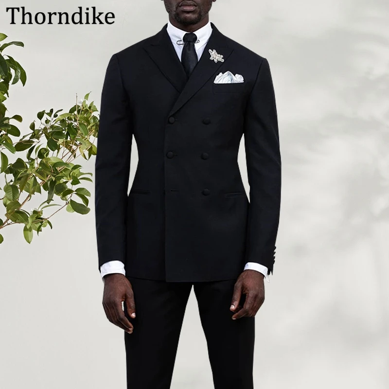 

Thorndike Custom Made Double Breasted Men's Business Suit 2021,Peaked Lapel Solid Slim Fit Black Groom Tuxedos,2 Pcs Male Terno