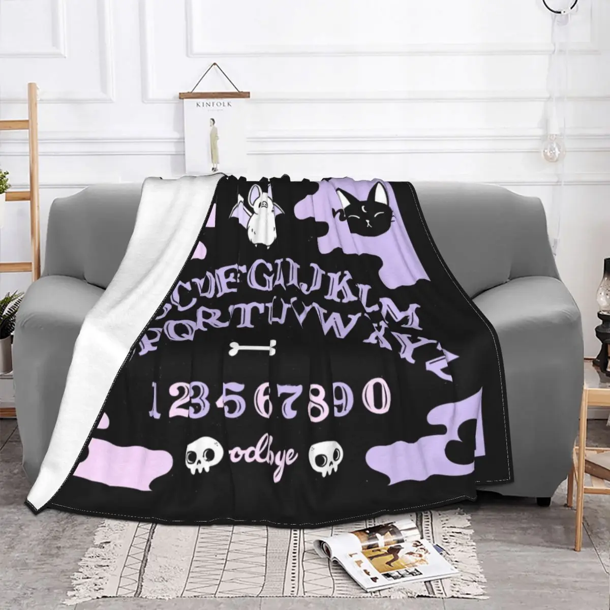 Cute Ouija Board Mystical Blankets Coral Fleece Plush Autumn/Winter Skeleton Skull Bat Soft Throw Blanket for Home Outdoor Quilt