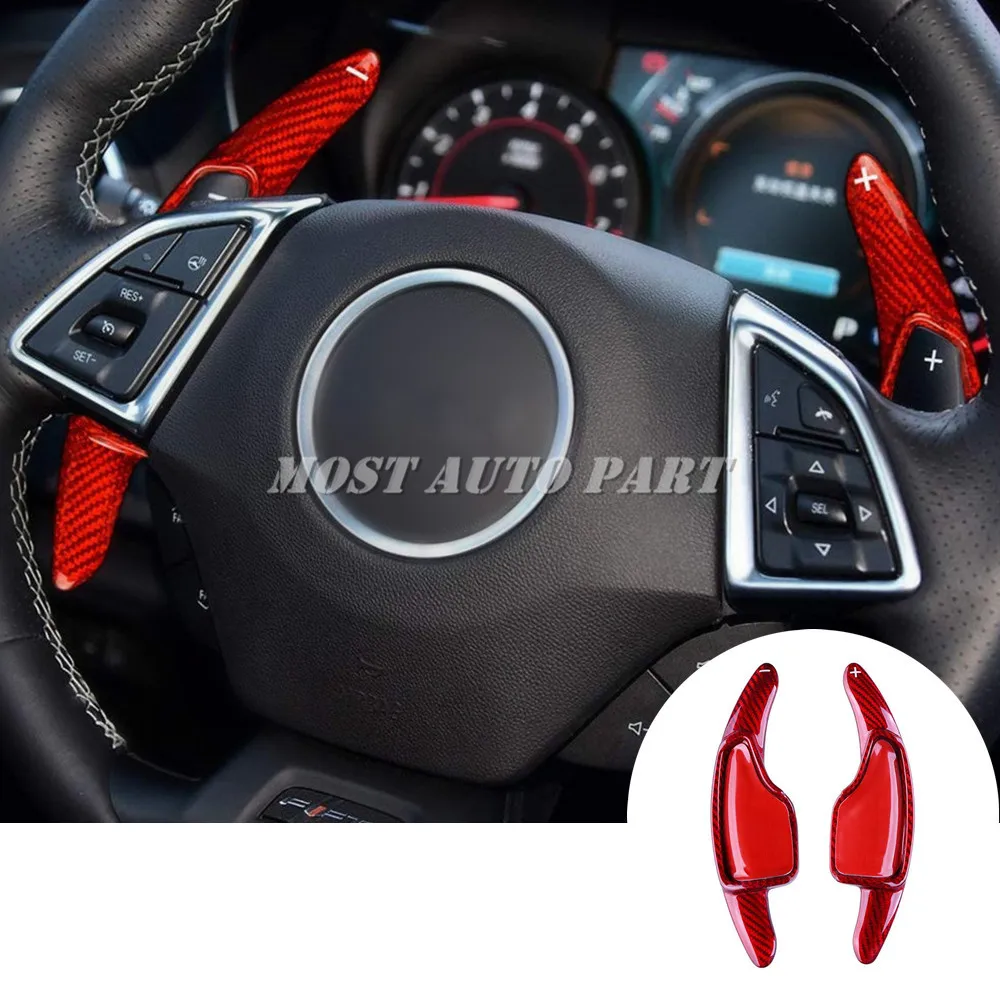 Carbon Fiber Paddle Paddle Shift Steering Wheel Shifter Extension For Chevrolet Camaro 2016-2021Corvette C7 2015-2019 Red/Black