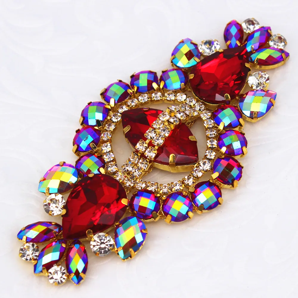 1PCS sew on metal crystal patch for wedding dress garment shoes decoration Yellow Rhinestone Applique for women evening dress