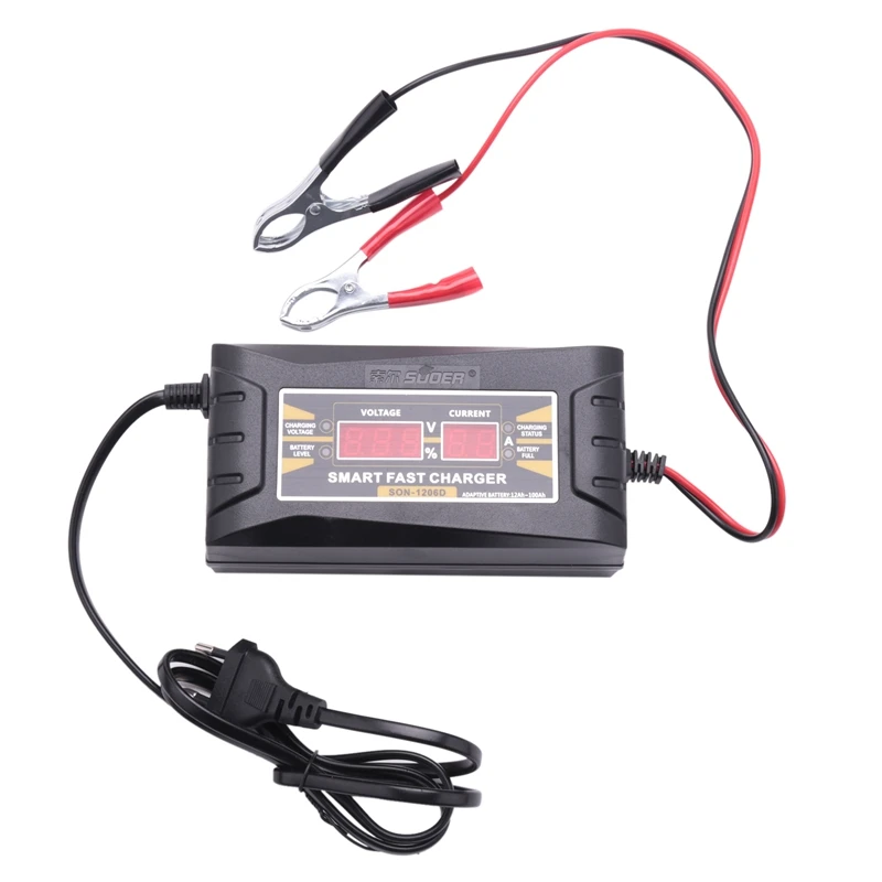 Son-1210D+ Lcd Smart Fast Lead-Acid Battery Charger 12V 10A For Car Motorcycle Eu Plug