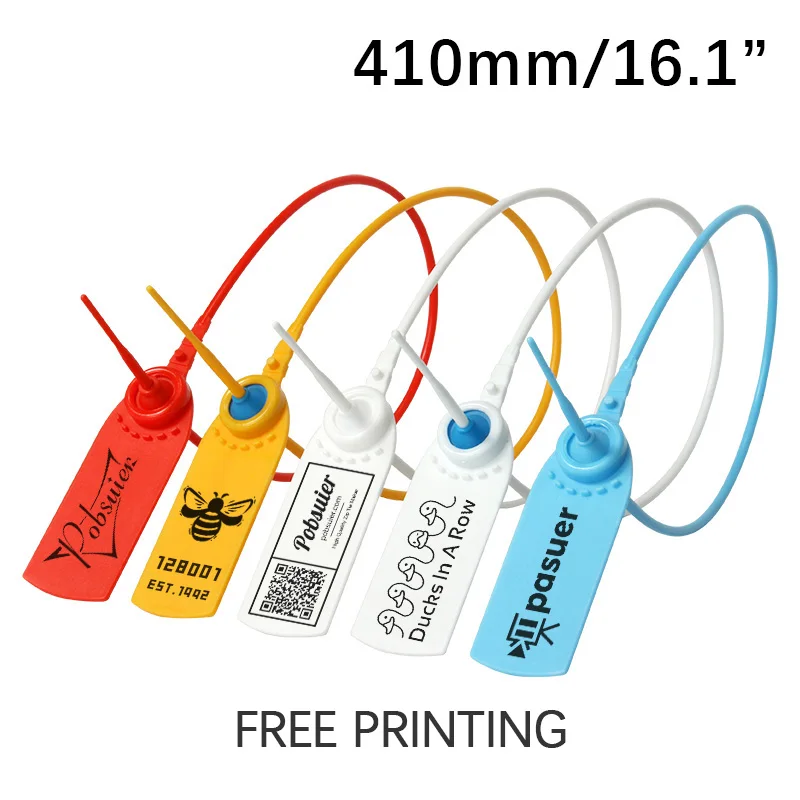 100 Custom Product Security Seals Plastic Disposable Anti Theft Garment Logo Hang Tag Labels for Clothing Logistics 410mm/16.1