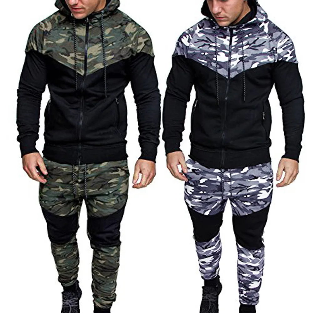 Sports Men\'s Clothing Men\'s Autumn Winter Camouflage Sweatshirt Top Pants Sets Sports Suit Tracksuit High Quality Clothes