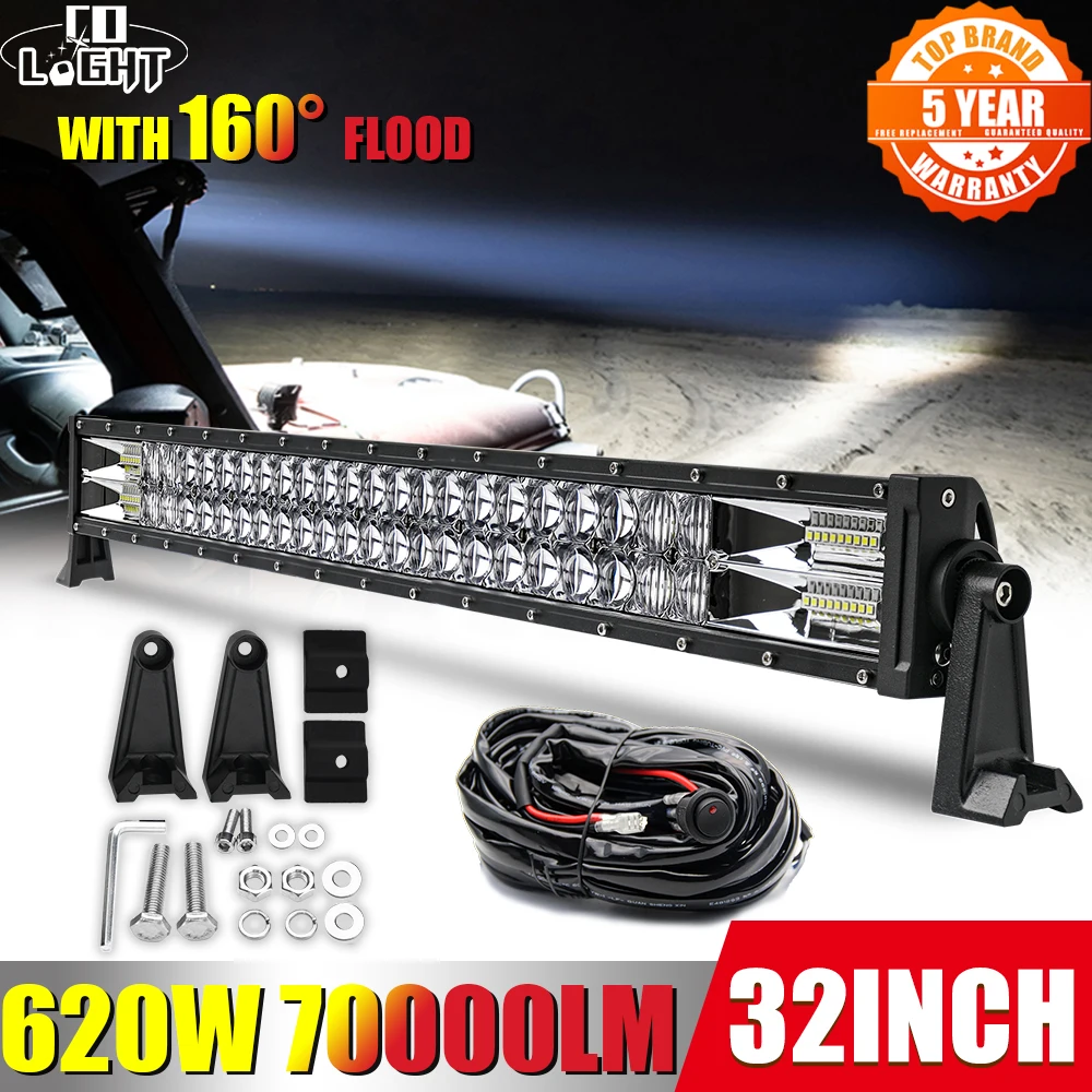 CO LIGHT 420W 620W 820W 980W 1020W Off Road LED Light Bar 2-Rows Spot Flood Combo Beam 12V 24V LED Work Lamp for 4x4 UTV ATV SUV